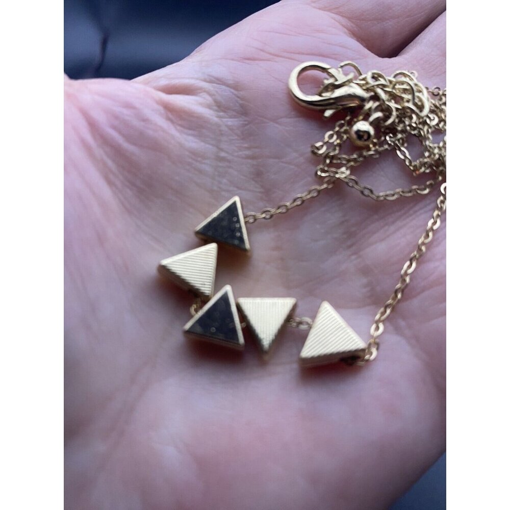 Reversible Necklace Five Floating Triangle Yellow Gold Tone 27 + 2" Geometric - Picture 5 of 5